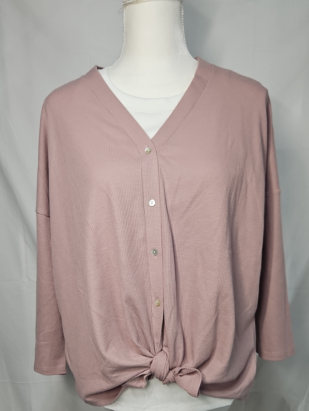 Loramendi Waffle Knit Button-Front Top in Dusty Mauve
